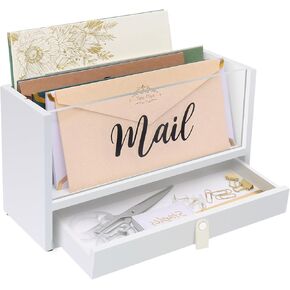 Two-Layer Solid Wooden Mail Storage Organizer Holder with Clear Acrylic Top and Bottom Drawer, Leather Handle, Keeping Mail, Bills, Letters, Cards and Office Supplies in One Place, Home Decor Gifts in Kuwait