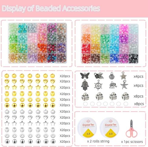 ريفكي 1200PCS حبات الزجاج سوار صنع طقم ، 48 لونا من الخرز الكريستال لصنع المجوهرات ، والخرز الزجاجي على شكل غريب للأساور والحرف اليدوية (بيضاوي وخيزران) in Kuwait