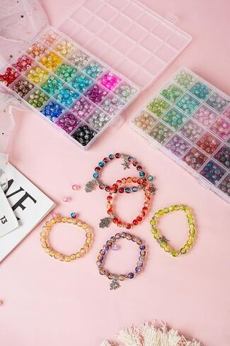 ريفكي 1200PCS حبات الزجاج سوار صنع طقم ، 48 لونا من الخرز الكريستال لصنع المجوهرات ، والخرز الزجاجي على شكل غريب للأساور والحرف اليدوية (بيضاوي وخيزران) in Kuwait