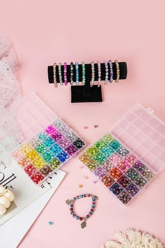 ريفكي 1200PCS حبات الزجاج سوار صنع طقم ، 48 لونا من الخرز الكريستال لصنع المجوهرات ، والخرز الزجاجي على شكل غريب للأساور والحرف اليدوية (بيضاوي وخيزران) in Kuwait