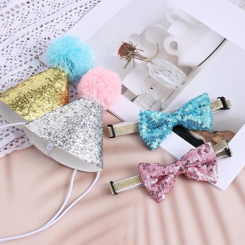 4 PCS CAT عيد ميلاد قبعة Bowtie ، وردي وأزرق صغير الكلب قبعة العجبة Topper Bowtie قابلة للضبط قابلة للتعديل Pet Party Hat و Tie Bow Breakaway مجموعة لذيذ القبعات القطط للقطط متوسطة الحيوانات الأليفة in Kuwait