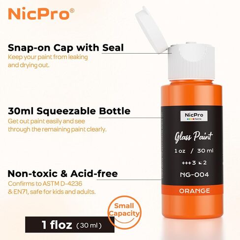 Nicpro 18 ألوان مجموعة طلاء زجاجية ملون ، 1 أوقية / 30 مل من مينا أكريليك مينا وكراميك للفنون للفنون على أكواب النبيذ الشفافة نوافذ مع 6 فرش ولوحة واحدة ، الانتهاء من غيرها in Saudi Arabia