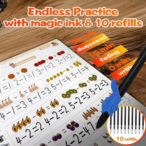 4 Magic Grooved Writing Practice for Kids - English Pre K Tracing Practice Book, Reusable Preschool Handwriting Workbooks Without Tears, 4-Theme Copybooks with Pen for Age 3-10 (English) in Kuwait