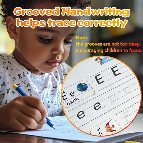 4 Magic Grooved Writing Practice for Kids - English Pre K Tracing Practice Book, Reusable Preschool Handwriting Workbooks Without Tears, 4-Theme Copybooks with Pen for Age 3-10 (English) in Kuwait