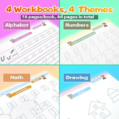 4 Magic Grooved Writing Practice for Kids - English Pre K Tracing Practice Book, Reusable Preschool Handwriting Workbooks Without Tears, 4-Theme Copybooks with Pen for Age 3-10 (English) in Kuwait