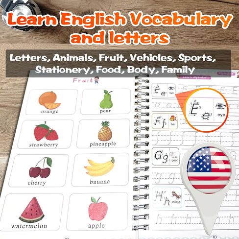 4 Magic Grooved Writing Practice for Kids - English Pre K Tracing Practice Book, Reusable Preschool Handwriting Workbooks Without Tears, 4-Theme Copybooks with Pen for Age 3-10 (English) in Kuwait