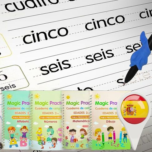 4 Magic Grooved Writing Practice for Kids - English Pre K Tracing Practice Book, Reusable Preschool Handwriting Workbooks Without Tears, 4-Theme Copybooks with Pen for Age 3-10 (English) in Kuwait