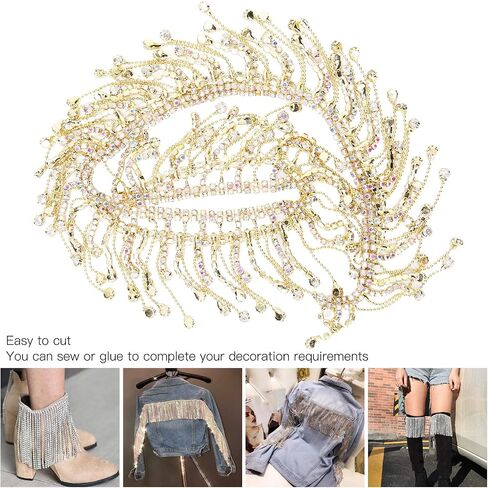 Tassel Chain, 36 in Rhinestone Fringe Bridal Applique Trim Crystal Clothing Bag Wedding Decoration Jewelry Sewing DIY Crafts(Gold) in Saudi Arabia