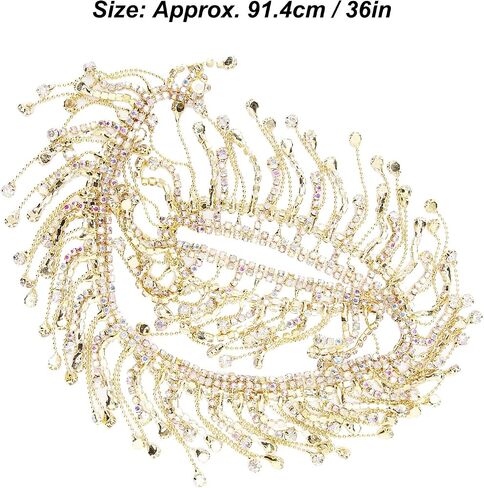 Tassel Chain, 36 in Rhinestone Fringe Bridal Applique Trim Crystal Clothing Bag Wedding Decoration Jewelry Sewing DIY Crafts(Gold) in Saudi Arabia