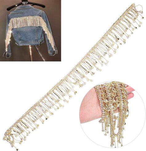 Tassel Chain, 36 in Rhinestone Fringe Bridal Applique Trim Crystal Clothing Bag Wedding Decoration Jewelry Sewing DIY Crafts(Gold) in Saudi Arabia