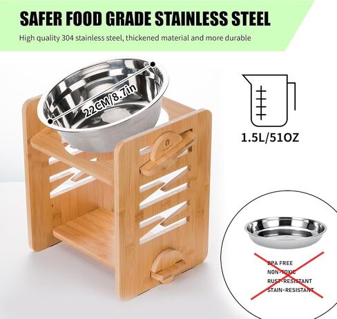 أوعية مرتفعة للكلاب ، 9 ارتفاعات قابلة للتعديل وعاء الكلب المرتفع 4.7 ″ -11.8 ″ ، مع Food Grade 304 Stainless Steel 51 Oz ، Bamboo Dog Bowl Stand للكلاب المتوسطة والكبيرة ، 1 حزمة in Kuwait