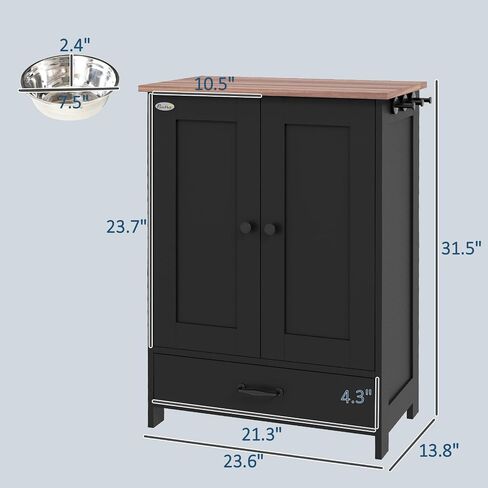 PawHut Dog Feeding Station, Dog Food Storage Cabinet with Hidden Bowls, Adjustable Panel, Hooks for Medium Sized Breeds, Black in Kuwait