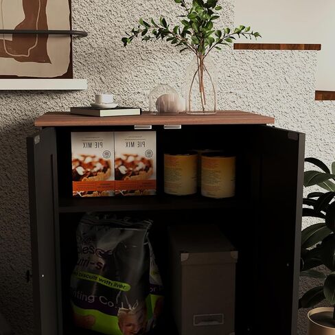PawHut Dog Feeding Station, Dog Food Storage Cabinet with Hidden Bowls, Adjustable Panel, Hooks for Medium Sized Breeds, Black in Kuwait