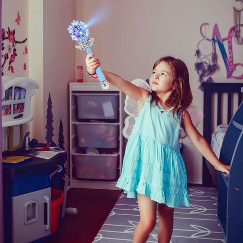 Snowflake Fairy Wand: Spray Light Up Princess Wand with Music for Girls Princess Cosplay Birthday Party Favors Blue (Without Batteries) in Kuwait