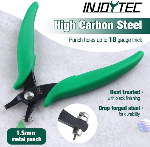 1.5mm Metal Hole Punch Pliers Sheet Metal Short Jaw Jewelry Hole Punch for Jewelry Pliers Precision Making Tool Craft Beading Hobby Green in Kuwait