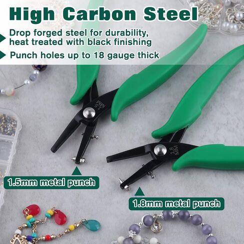 1.5mm Metal Hole Punch Pliers Sheet Metal Short Jaw Jewelry Hole Punch for Jewelry Pliers Precision Making Tool Craft Beading Hobby Green in Kuwait