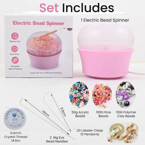 Clay Bead Spinner for Jewelry Making Necklace Bracelet Maker Machine - Electric Bead Spinner Kit with 2 Big Eye Needles & Accessories Friendship Cute Trendy Unique Waist Beads Birthday Gifts - Blue in Saudi Arabia