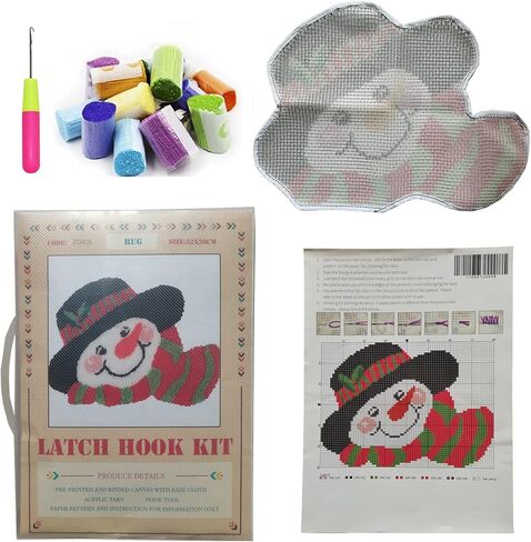 TEZKIM Latch Hook Rug Kits for Adults Kids DIY Christmas Snowman Tapestry Kits with Printed Canvas Doormat Rug Making Kits Needlework Arts Crafts Sewing Carpet Home Decoration 20.5Inch X13.8Inch in Kuwait