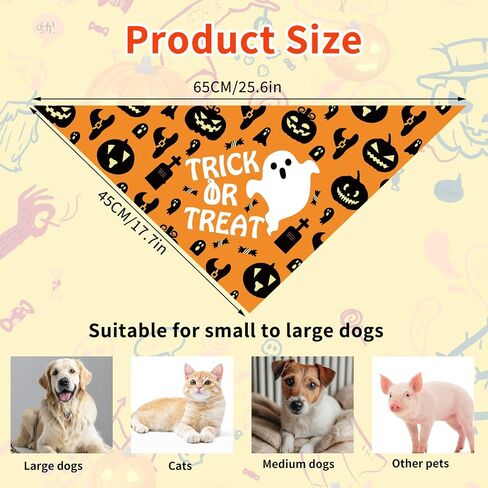 4pcs Halloween Dog Bandana, Adjustable Neckerchief Triangle Dog Scarf Pumpkin Ghost Spider Web Print Bibs Halloween Skeleton Puppy Handkerchief Costume Accessories for Small Medium Large Pet(Style A) in Saudi Arabia