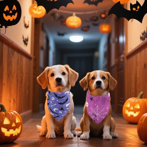 4pcs Halloween Dog Bandana, Adjustable Neckerchief Triangle Dog Scarf Pumpkin Ghost Spider Web Print Bibs Halloween Skeleton Puppy Handkerchief Costume Accessories for Small Medium Large Pet(Style A) in Saudi Arabia