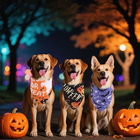 4pcs Halloween Dog Bandana, Adjustable Neckerchief Triangle Dog Scarf Pumpkin Ghost Spider Web Print Bibs Halloween Skeleton Puppy Handkerchief Costume Accessories for Small Medium Large Pet(Style A) in Saudi Arabia