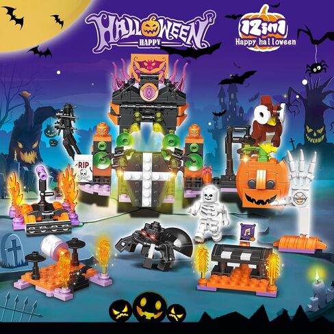 12 Pack Halloween Party Favors for Kids, Happy Halloween 12 in 1 Building Blocks Toy Gift, Halloween Mini Cute Bricks Goodie Bags Fillers Classroom Prizes for Kids Boys or Girls 6-12 in Saudi Arabia