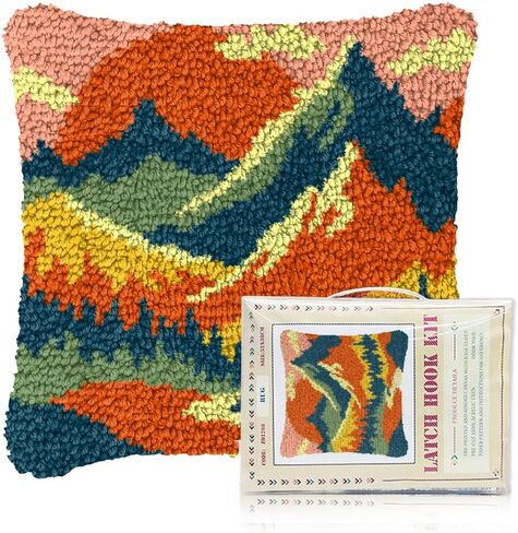 FREEBLOSS Sunset Latch Hook Kits for Adults Beginners DIY Throw Pillow Pre-Printed Hook and Latch Rug Kits Cross-Stitch Cushion Cover for Home Sofa Decoration 17x17in/43x43cm in Saudi Arabia