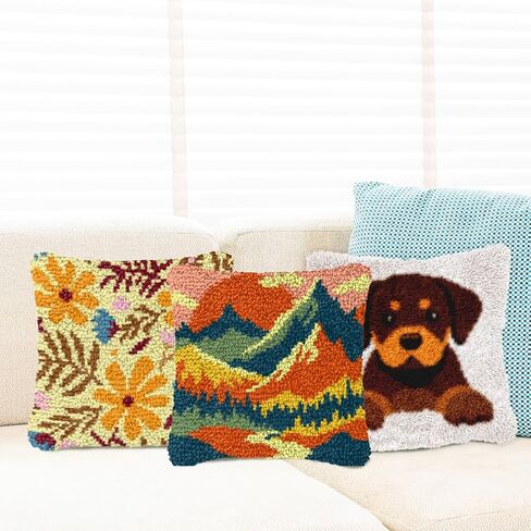 FREEBLOSS Sunset Latch Hook Kits for Adults Beginners DIY Throw Pillow Pre-Printed Hook and Latch Rug Kits Cross-Stitch Cushion Cover for Home Sofa Decoration 17x17in/43x43cm in Saudi Arabia