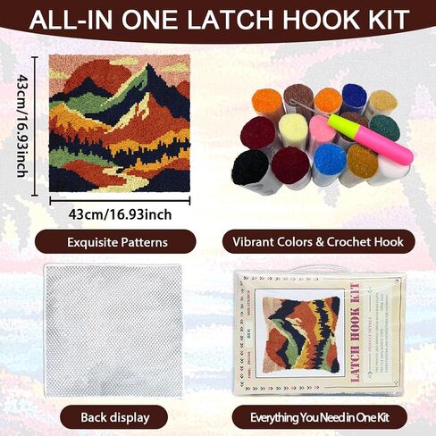 FREEBLOSS Sunset Latch Hook Kits for Adults Beginners DIY Throw Pillow Pre-Printed Hook and Latch Rug Kits Cross-Stitch Cushion Cover for Home Sofa Decoration 17x17in/43x43cm in Saudi Arabia