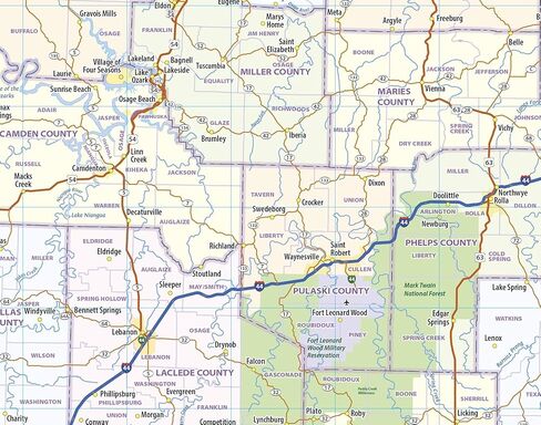 خريطة الجدار المصففة ميسوري (60 "عريض × 54" مرتفع) in Kuwait