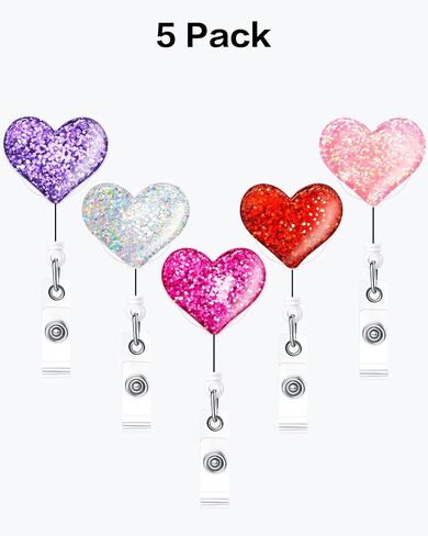 Bling Popular Love Heart Retractable Badge Holder, ID Nurse Badge Reel with Alligator Swivel Clip, 5 Pack in Saudi Arabia