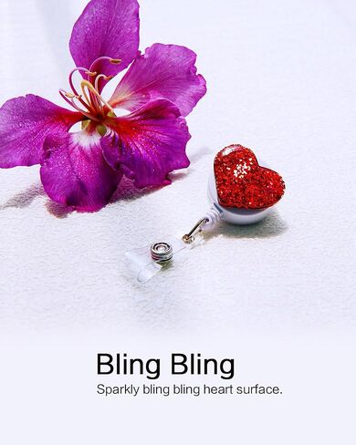 Bling Popular Love Heart Retractable Badge Holder, ID Nurse Badge Reel with Alligator Swivel Clip, 5 Pack in Saudi Arabia
