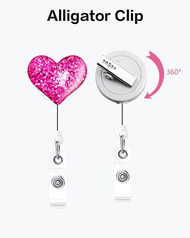 Bling Popular Love Heart Retractable Badge Holder, ID Nurse Badge Reel with Alligator Swivel Clip, 5 Pack in Saudi Arabia