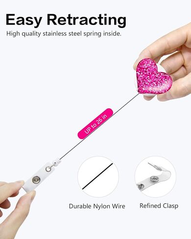 Bling Popular Love Heart Retractable Badge Holder, ID Nurse Badge Reel with Alligator Swivel Clip, 5 Pack in Saudi Arabia