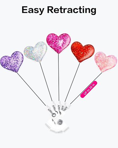 Bling Popular Love Heart Retractable Badge Holder, ID Nurse Badge Reel with Alligator Swivel Clip, 5 Pack in Saudi Arabia