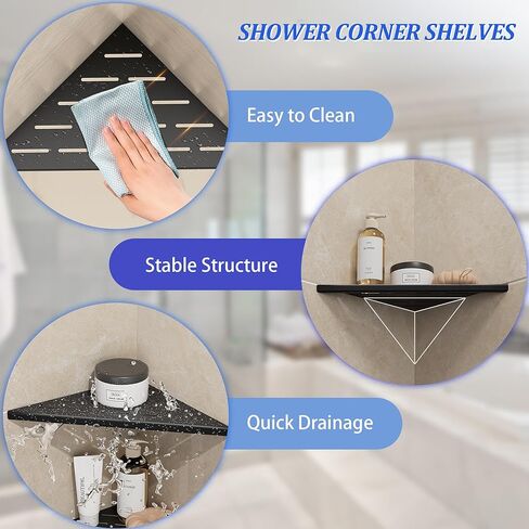 Neodrain 10 بوصة مجموعة أرفف حائط الزاوية الذهبية مكونة من 2، أرفف زاوية عائمة للجدار، 304 أرفف تخزين جدارية من الفولاذ المقاوم للصدأ للحمام، بدون حفر in Saudi Arabia