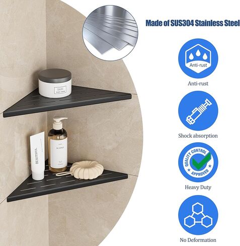 Neodrain 10 بوصة مجموعة أرفف حائط الزاوية الذهبية مكونة من 2، أرفف زاوية عائمة للجدار، 304 أرفف تخزين جدارية من الفولاذ المقاوم للصدأ للحمام، بدون حفر in Saudi Arabia