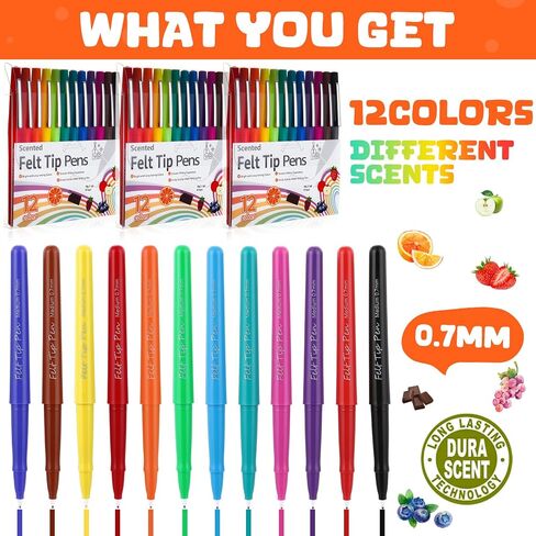 12 Count Scented Felt Tip Pens, 0.7mm Medium Point Felt Pens 12 Colors Markers Journal Planner for Teachers Students Journaling Writing Note Art Office School Supplies in Saudi Arabia