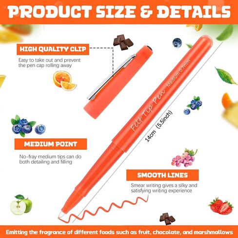 12 Count Scented Felt Tip Pens, 0.7mm Medium Point Felt Pens 12 Colors Markers Journal Planner for Teachers Students Journaling Writing Note Art Office School Supplies in Saudi Arabia