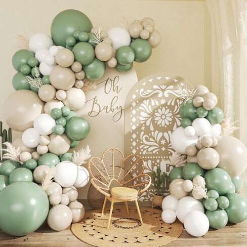 CROSSFINGERS Sage Green White Balloon Garland Arch Kit,145pcs Green Sand White Balloons Different Sizes for Birthday Baby Shower Gender Reveal Bridal Weddings Party Decoration in Kuwait