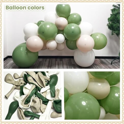 CROSSFINGERS Sage Green White Balloon Garland Arch Kit,145pcs Green Sand White Balloons Different Sizes for Birthday Baby Shower Gender Reveal Bridal Weddings Party Decoration in Kuwait