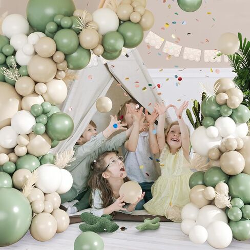 CROSSFINGERS Sage Green White Balloon Garland Arch Kit,145pcs Green Sand White Balloons Different Sizes for Birthday Baby Shower Gender Reveal Bridal Weddings Party Decoration in Kuwait