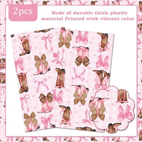 Coquette Bow Cowgirl Tablecloth 2PCS Western Cowgirl Birthday Party Supplies Pink Bowknot Boots Rodeo Bachelorette Party Table Cover for Wild West Baby Shower Decor in Saudi Arabia