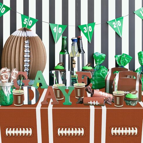 4 Pack Football Theme Party Tablecloths - Disposable Plastic Football Table Cover for Birthday Party Game Day Tailgate Football Party Decorations, 51 x 86 Inches in Saudi Arabia