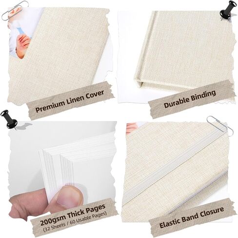 ألبوم سجل القصاصات ، 8 "x8" ألبوم صور DIY مع غلاف الكتان النافذة المربعة Kraft Paper 32 ورقة ، كتاب ذاكرة أنيقة لحفل الزفاف ، الذكرى ، العائلة ، السفر ، البيج in Saudi Arabia