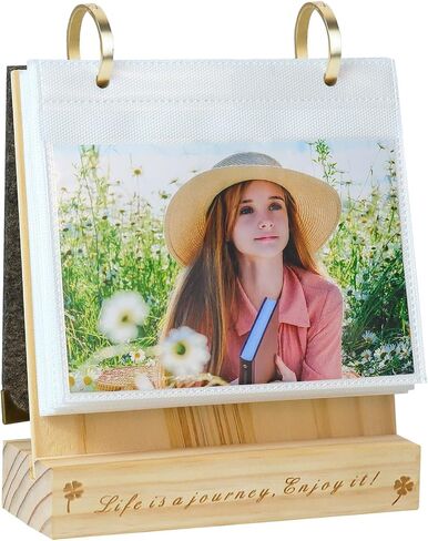 ZEEYUAN 60 Pockets of 4x6 Flip Photo Album on Stand Wooden 4x6 Photo Frame Desktop Photo Album in Kuwait