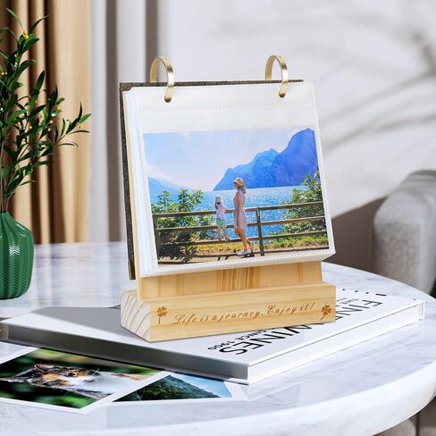 ZEEYUAN 60 Pockets of 4x6 Flip Photo Album on Stand Wooden 4x6 Photo Frame Desktop Photo Album in Kuwait