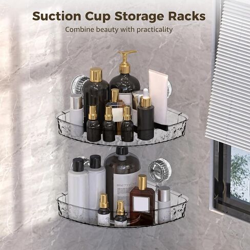 Transparent Suction Cup Storage Rack, 2 Pcs Corrugated Suction Cup Storage Holder, No Drilling, Adjustable Bathroom Kitchen Storage with Hooks, Glove, Cleaning Sponge, Cloth in Saudi Arabia