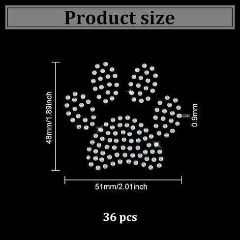 Fingerinspire 36 PCS Dog Paw Rhinestone Iron on Transfer Glitter Clear Ab Dog Paw Paw Rhinestone Patches Hot Melt Rhinestone Patches P.Chor in Saudi Arabia