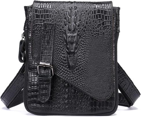 NIUCUNZH Genuine Leather Mini Messenger Bag Crocodile Embossed Small Crossbody Bag Shoulder Sling Bag Brown in Kuwait